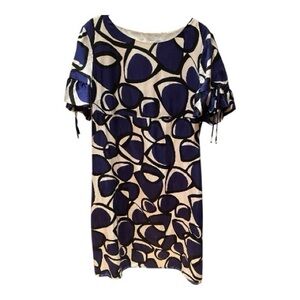 Peter Nygard Silk Blue and White Abstract Dress